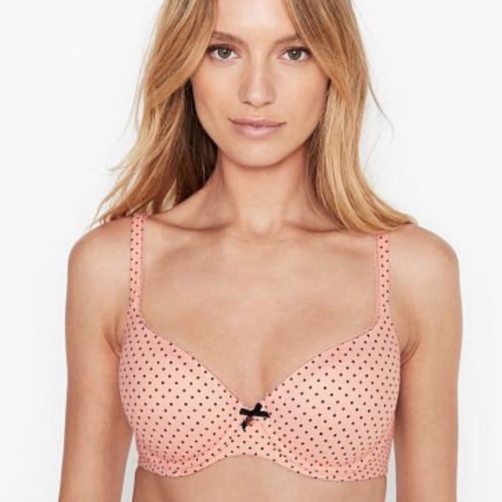Victorias Secret pink polka dot lined demi NEW !! Size 34DD pink & black
